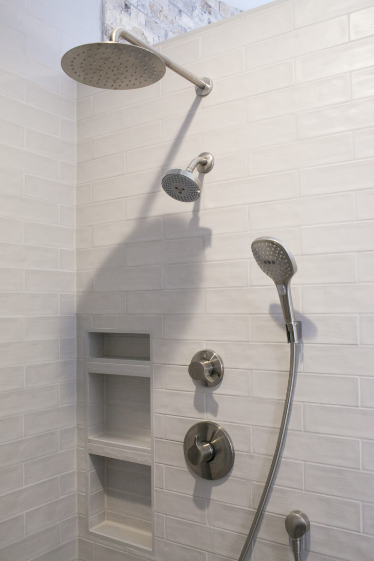 custom shower with rainhead and handheld shower fixtures Pinnacle