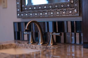 Master Bath Remodel Wichita KS brushed nickel fixtures and accent tile backsplash