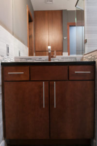 cherry cabinets with new tile backsplash